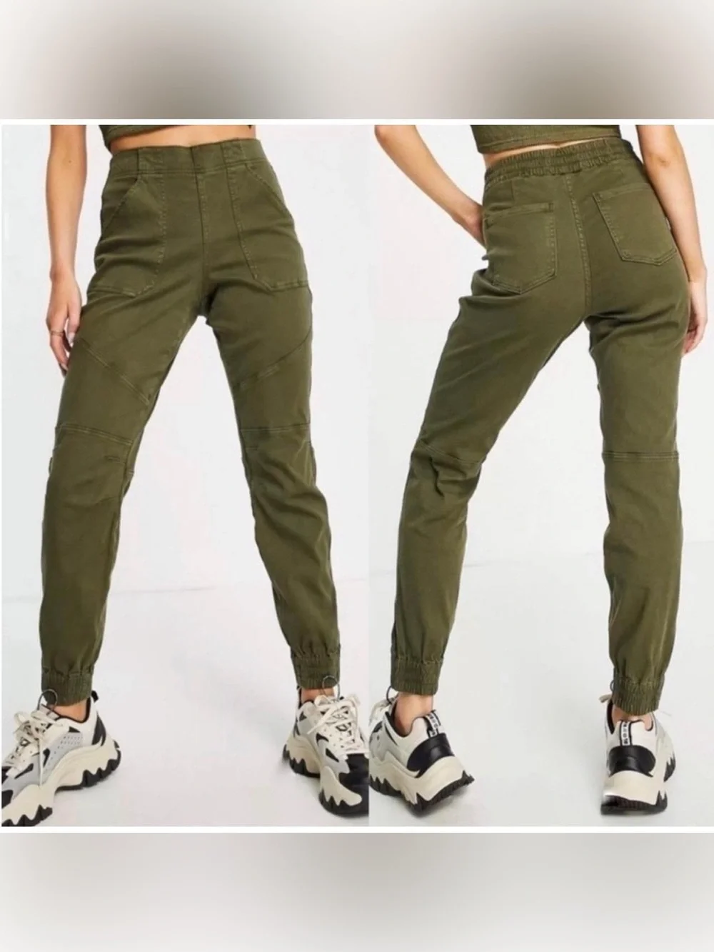 Spanx Twill Jogger Pants, Green, Size Large
